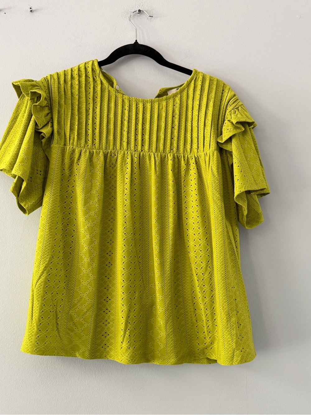 Entro Women’s Ruffled Eyelet Top in Chartreuse